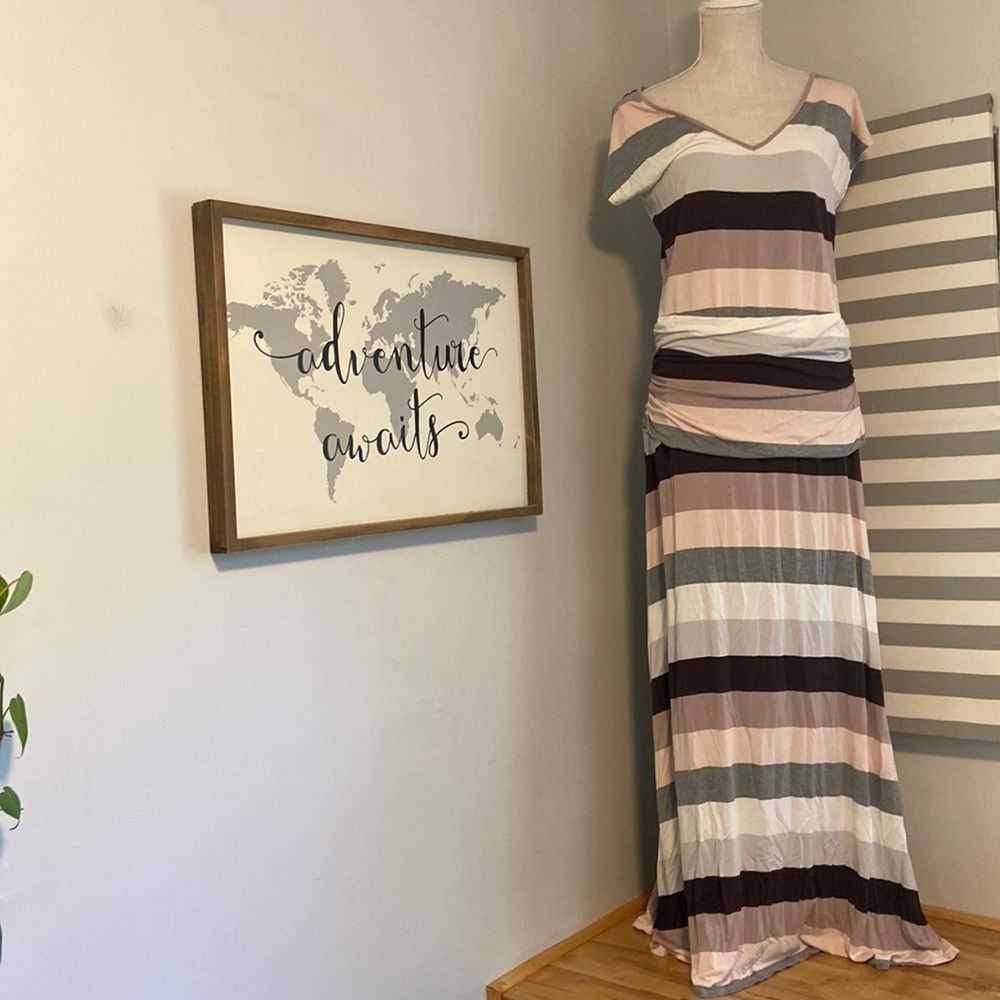 Torrid Striped Super Soft Knit Maxi Jersey Shirred Dress Size 1